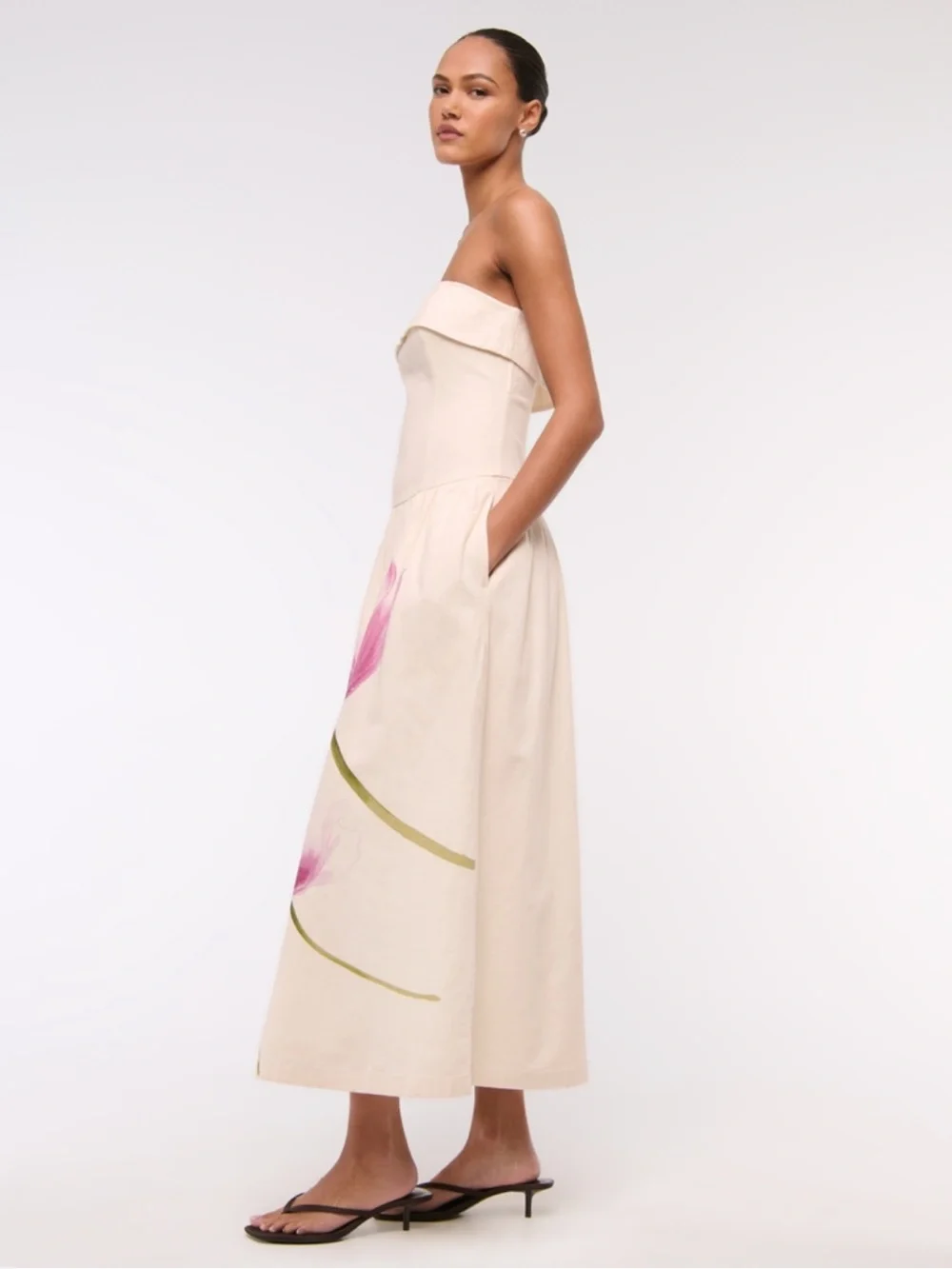 Abercrombie & Fitch NWT Strapless Drop-Waist Linen-Blend Maxi Dress Floral